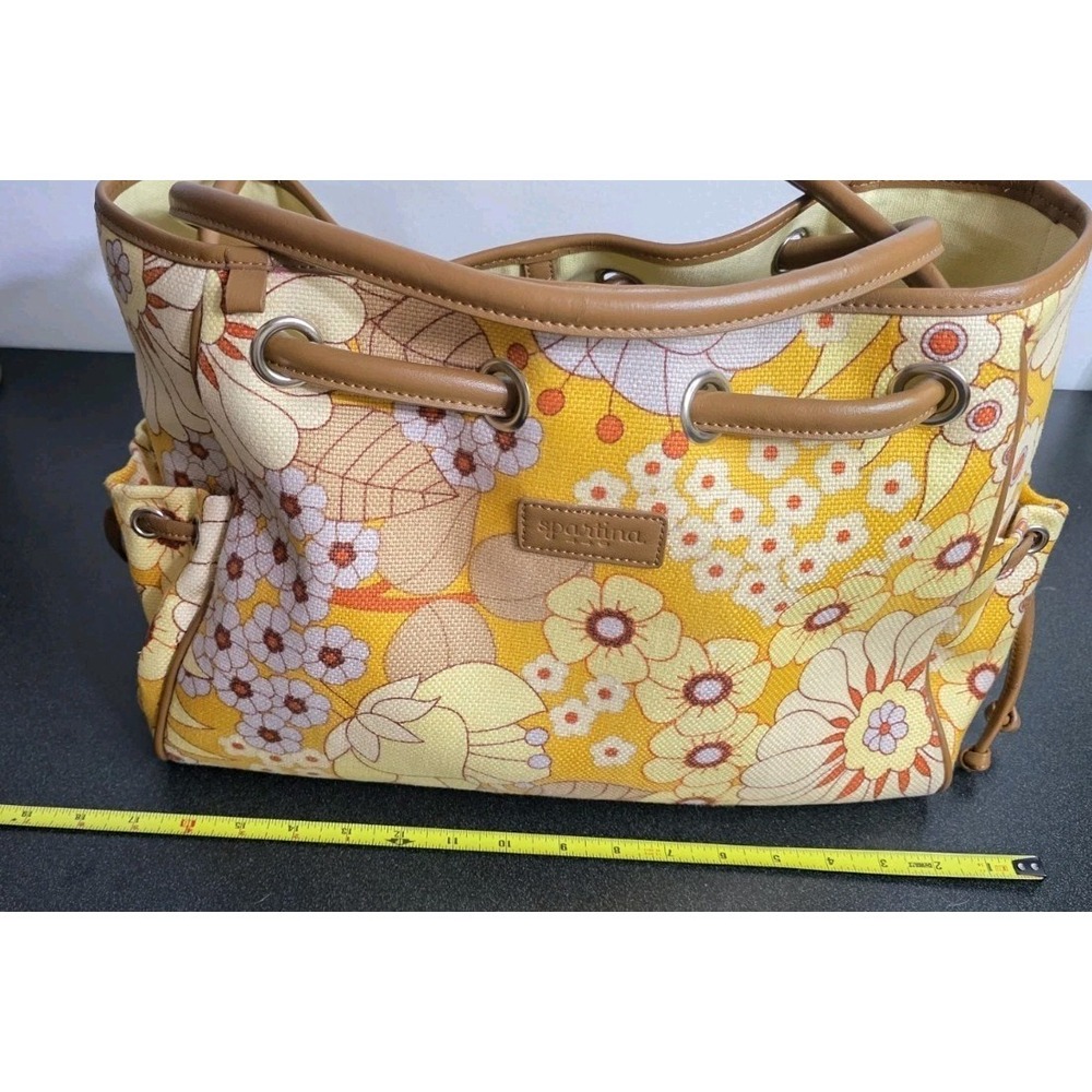 Spartina 449 Summer House Simple Zip Canvas Beach Tote Floral Yellow W/ Coin Bag - Picture 10 of 11